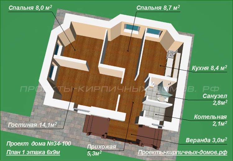 План одноэтажного дома 6 на 9